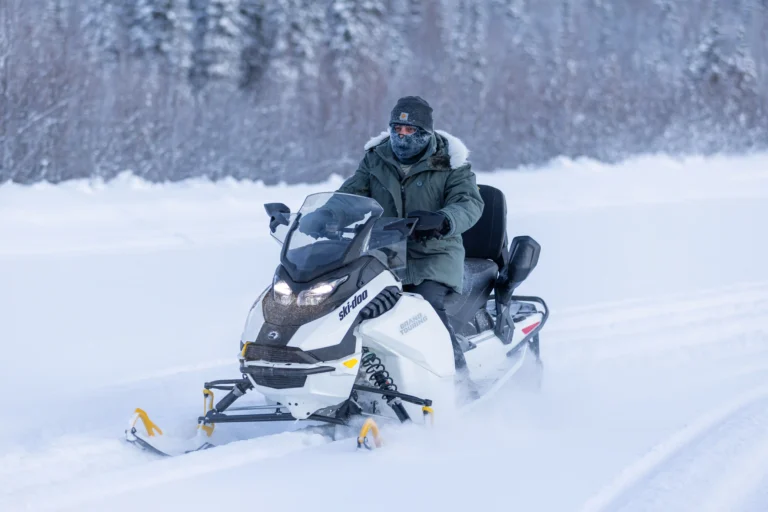 an electric snowmobile at chena hot springs resort in fairbanks alaska