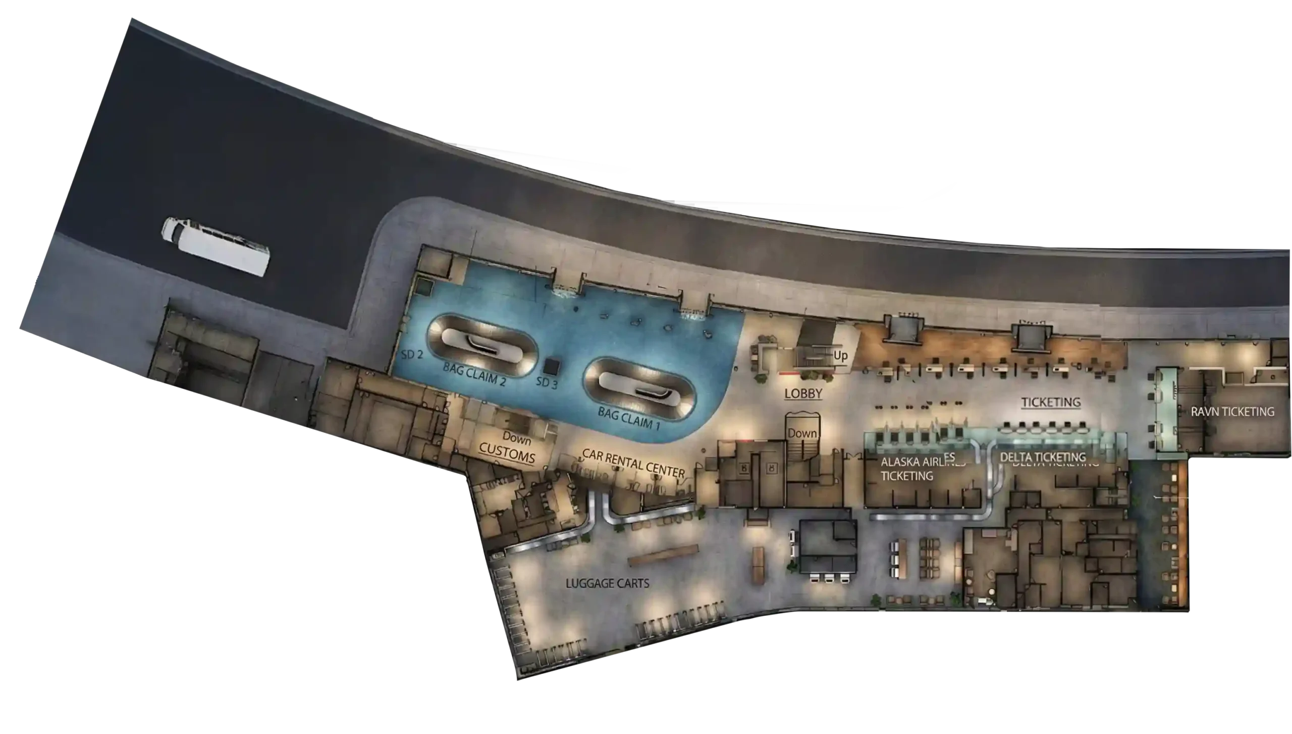 Fairbanks Airport Map showing Chena Shuttle Pickup location
